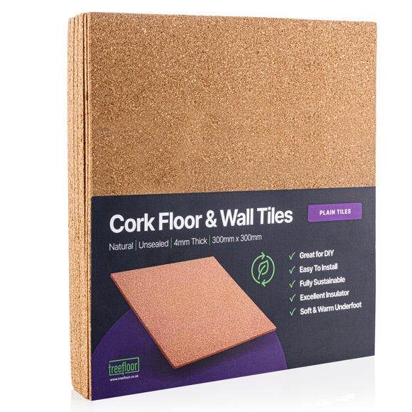 Treefloor Pack of 9 Plain Cork Tiles
