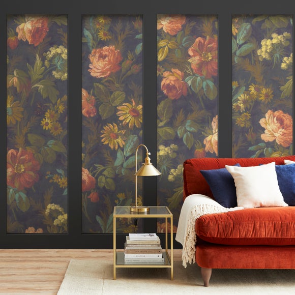 Vintage Floral Black Wall Mural