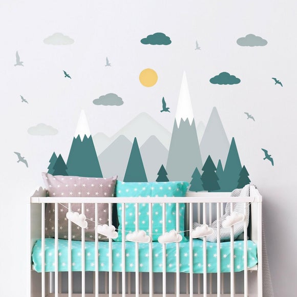 Walplus Grey & Blue Mountain Landscape Wall Stickers