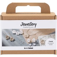Mini Craft Kit Jewellery, Floral-design earrings, bracelet and necklace, beige, light beige, warm beige