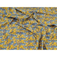 Liberty London Clementina Kensington Silk Crepe de Chine Fabric Yellow & Blue